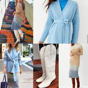Ann Taylor dress size L, cardigan size S ( runs large), Sam Edelman boots 7.5